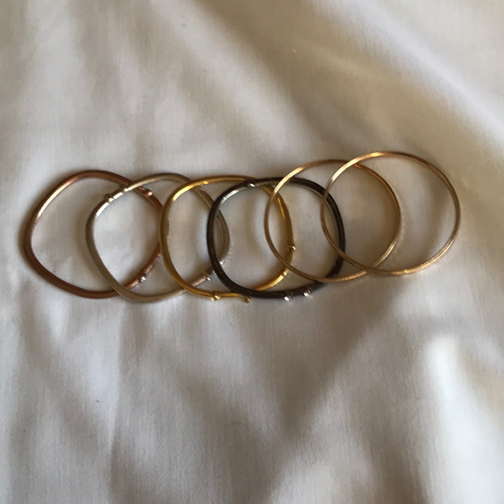 Assorted bangles, hammered edges set of 6